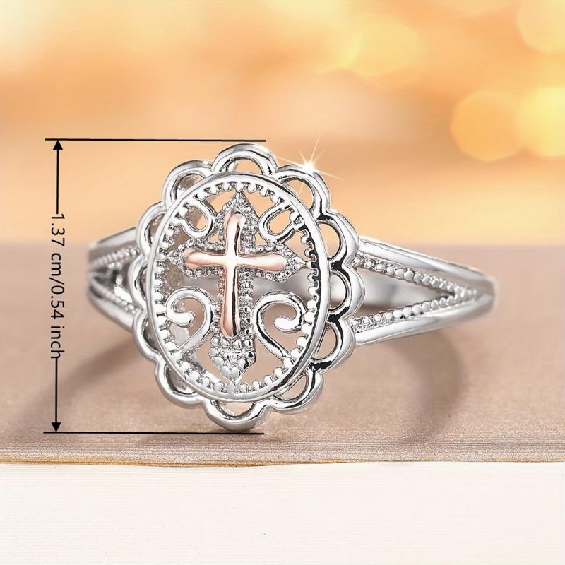 Women's Cross Pendant Ring with Crystals Vintage Copper Jewelry