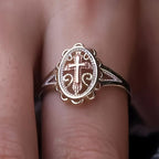 Women's Cross Pendant Ring with Crystals Vintage Copper Jewelry