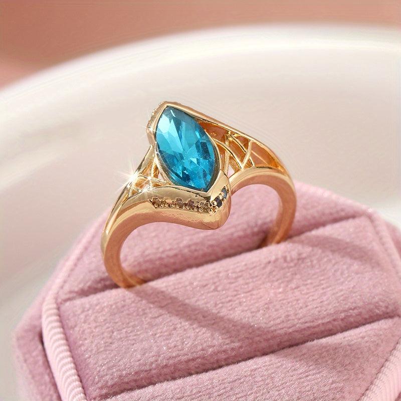 Vintage Teardrop Crystal Ring with Marquise Accents - Gold Plated Band