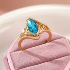 Vintage Teardrop Crystal Ring with Marquise Accents - Gold Plated Band