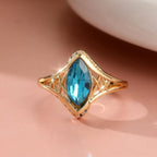 Vintage Teardrop Crystal Ring with Marquise Accents - Gold Plated Band