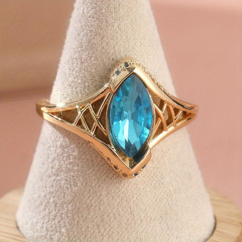 Vintage Teardrop Crystal Ring with Marquise Accents - Gold Plated Band