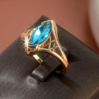 Vintage Teardrop Crystal Ring with Marquise Accents - Gold Plated Band