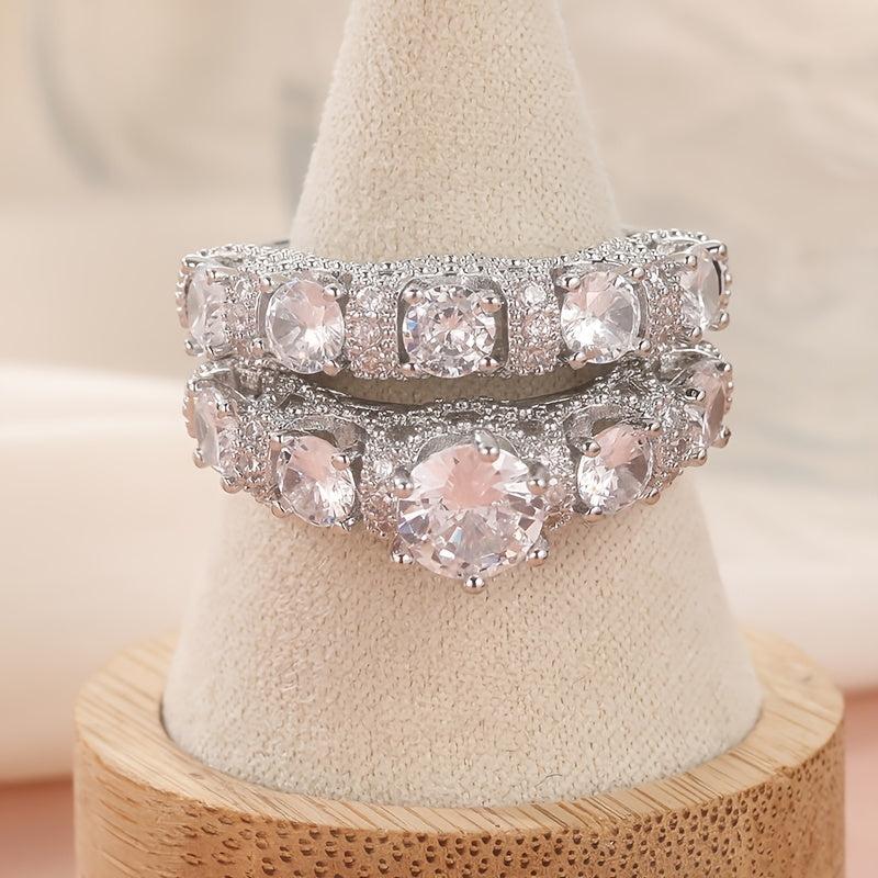 2pcs Women's Wedding Ring Set Zirconia Plated Copper Base
