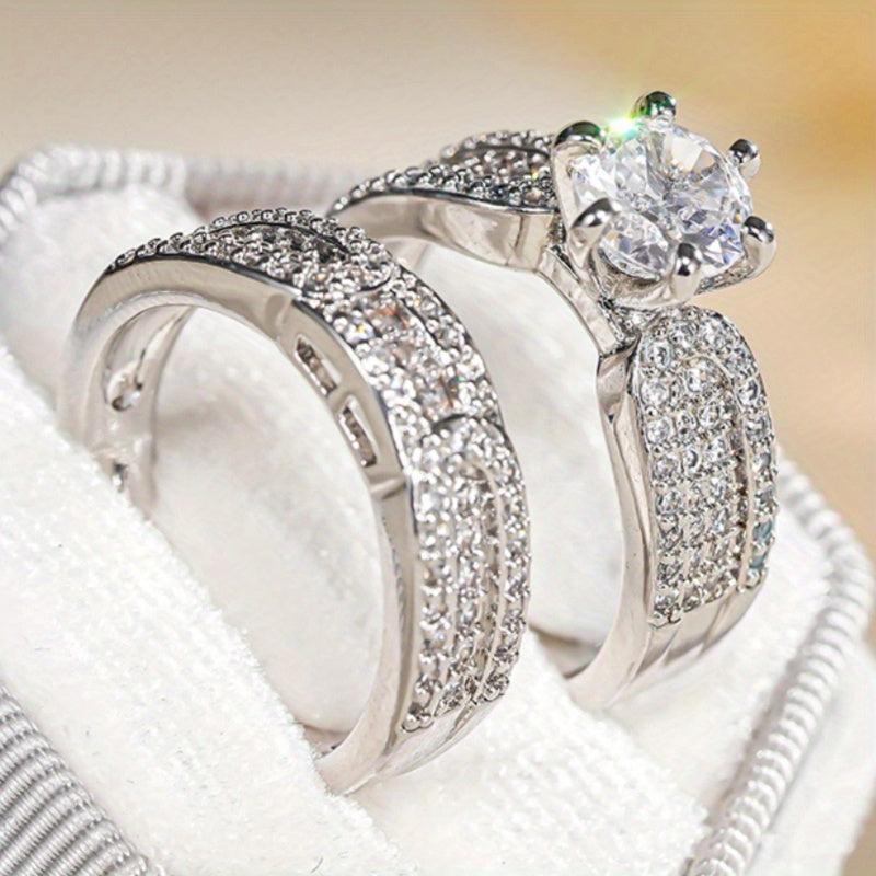 Zirconia Engagement Ring Set for Women Romantic Wedding Jewelry