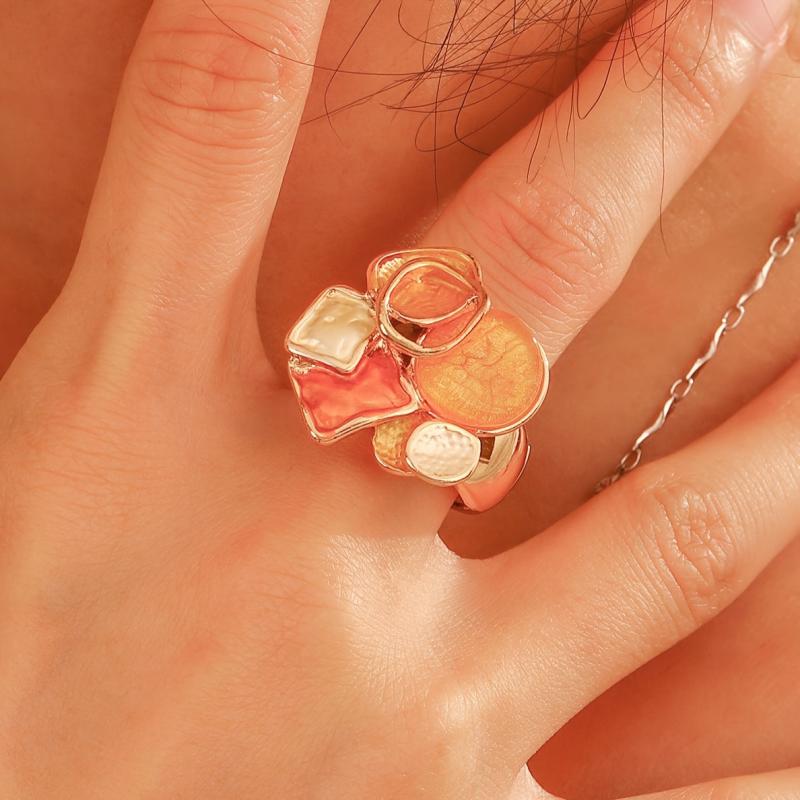 Bohemian Style Geometric Ring Golden Plated Enamel Elastic Spring Summer