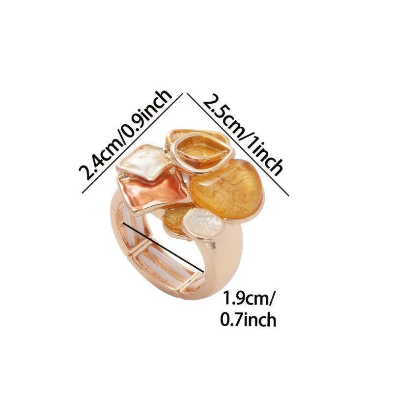 Bohemian Style Geometric Ring Golden Plated Enamel Elastic Spring Summer