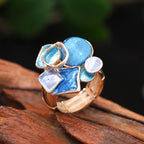 Bohemian Style Geometric Ring Golden Plated Enamel Elastic Spring Summer