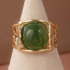 Bohemian Green Zirconia Ring Geometric Accents Golden Tone
