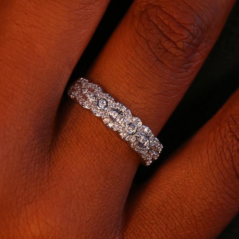 Copper Eternity Band Ring with Zirconia Inlay for Women