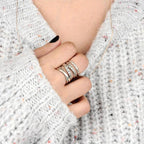 Wide Band Ring Geometric Pattern Engraved Lines Unisex Party Jewelry