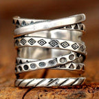 Wide Band Ring Geometric Pattern Engraved Lines Unisex Party Jewelry