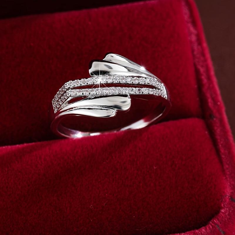 Minimalist Women's Wide Band Ring with Zirconia Stones Golden Plated