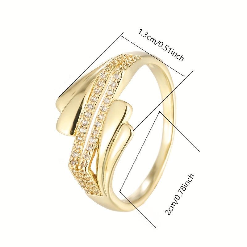 Minimalist Women's Wide Band Ring with Zirconia Stones Golden Plated