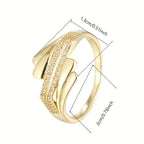 Minimalist Women's Wide Band Ring with Zirconia Stones Golden Plated