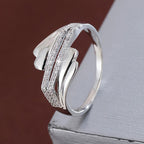 Minimalist Women's Wide Band Ring with Zirconia Stones Golden Plated