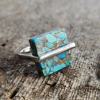 Turquoise Stone Vintage Cube Ring Copper Band