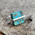 Turquoise Stone Vintage Cube Ring Copper Band