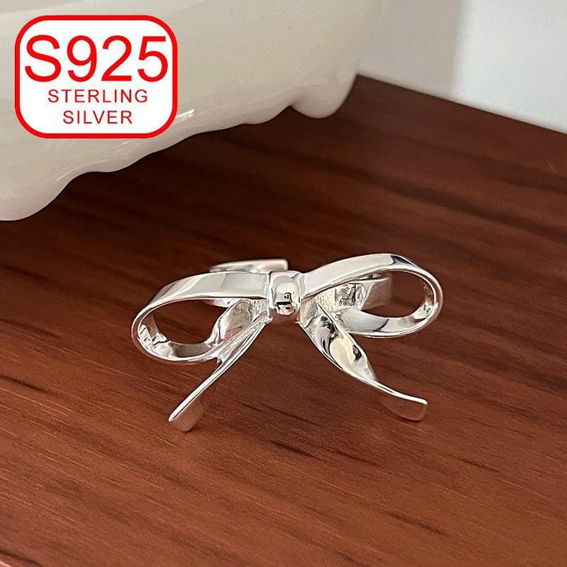 925 Silver Bow Ribbon Open Ring Stylish Minimalist Design