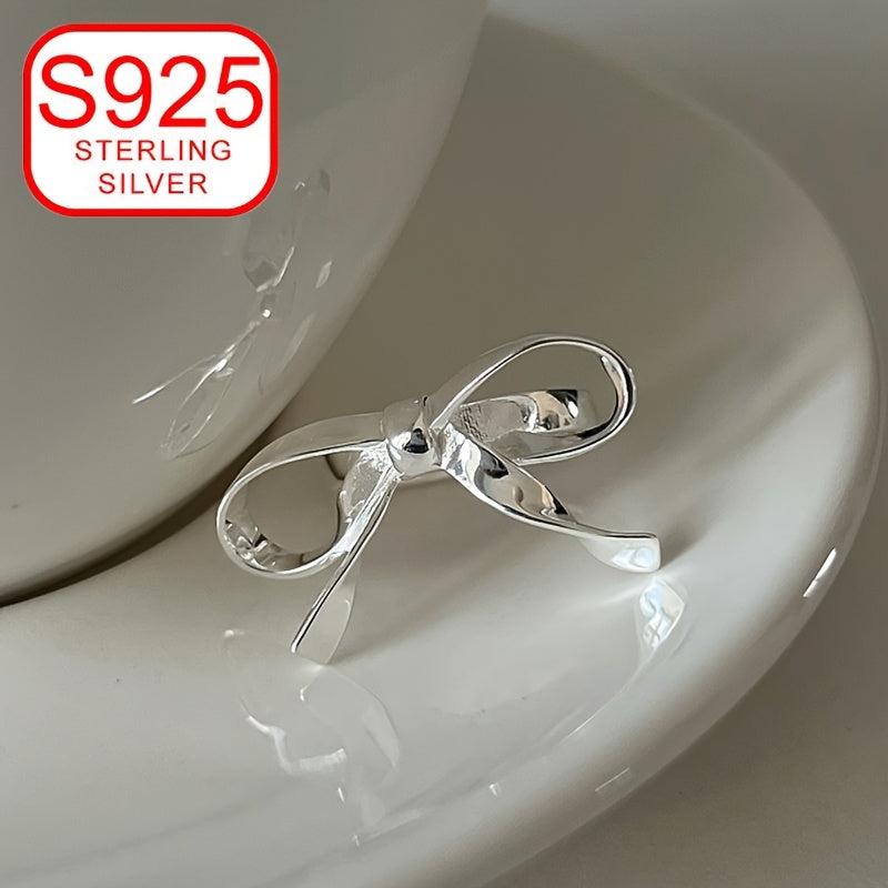 925 Silver Bow Ribbon Open Ring Stylish Minimalist Design