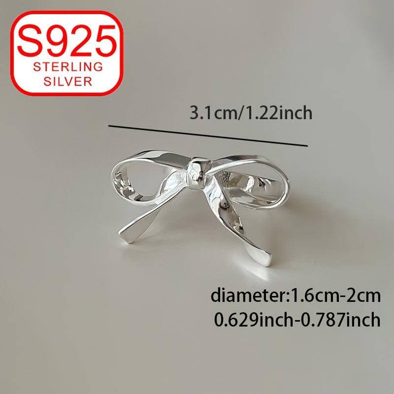 925 Silver Bow Ribbon Open Ring Stylish Minimalist Design