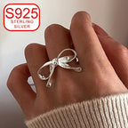 925 Silver Bow Ribbon Open Ring Stylish Minimalist Design