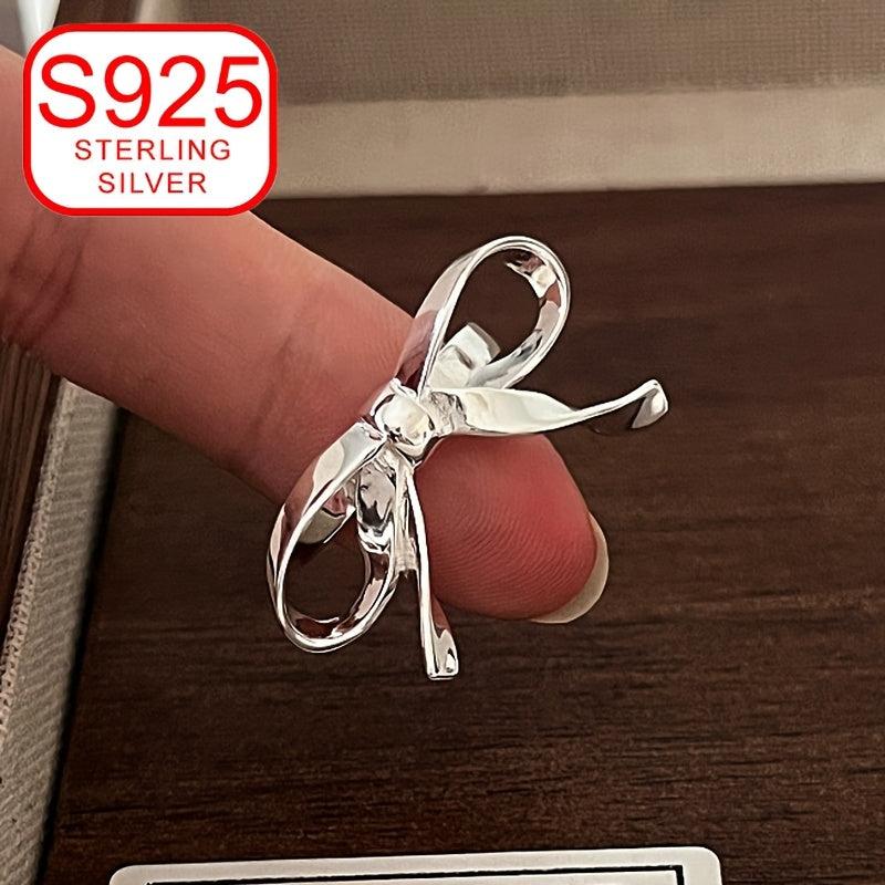 925 Silver Bow Ribbon Open Ring Stylish Minimalist Design
