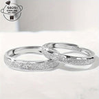 925 Sterling Silver Adjustable Couple Rings Sparkling Band with Love Engraving