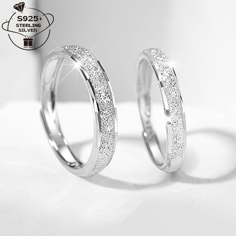925 Sterling Silver Adjustable Couple Rings Sparkling Band with Love Engraving