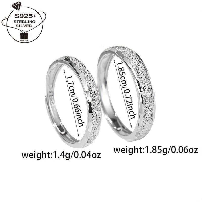 925 Sterling Silver Adjustable Couple Rings Sparkling Band with Love Engraving