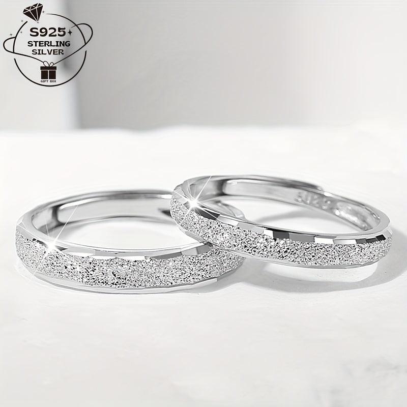 925 Sterling Silver Adjustable Couple Rings Sparkling Band with Love Engraving