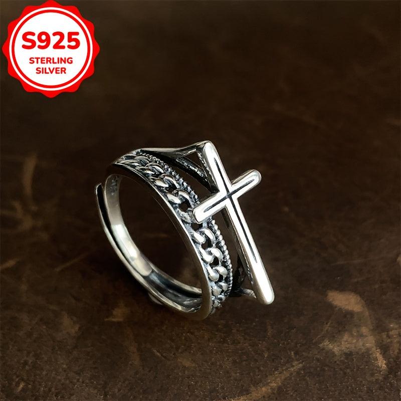 Hypoallergenic Retro Double Cross Chain Ring Gift for Women