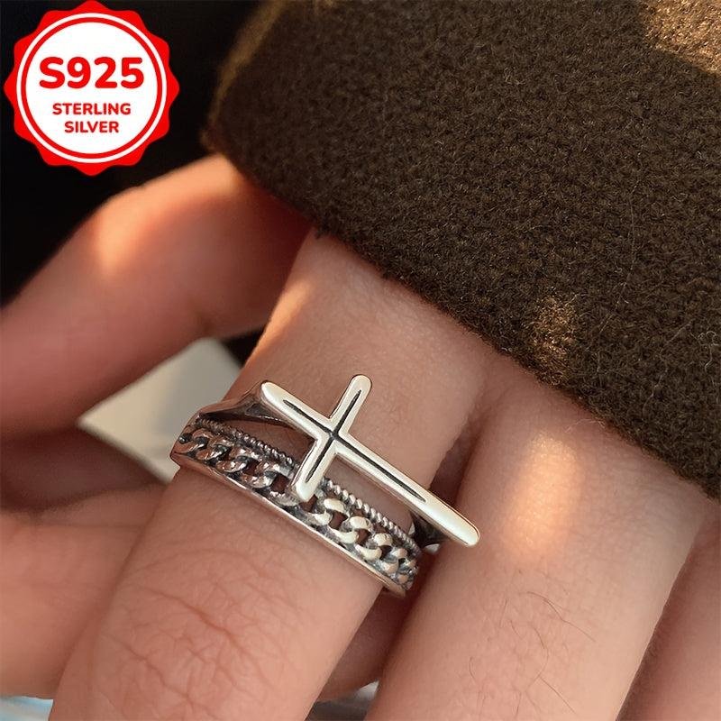 Hypoallergenic Retro Double Cross Chain Ring Gift for Women