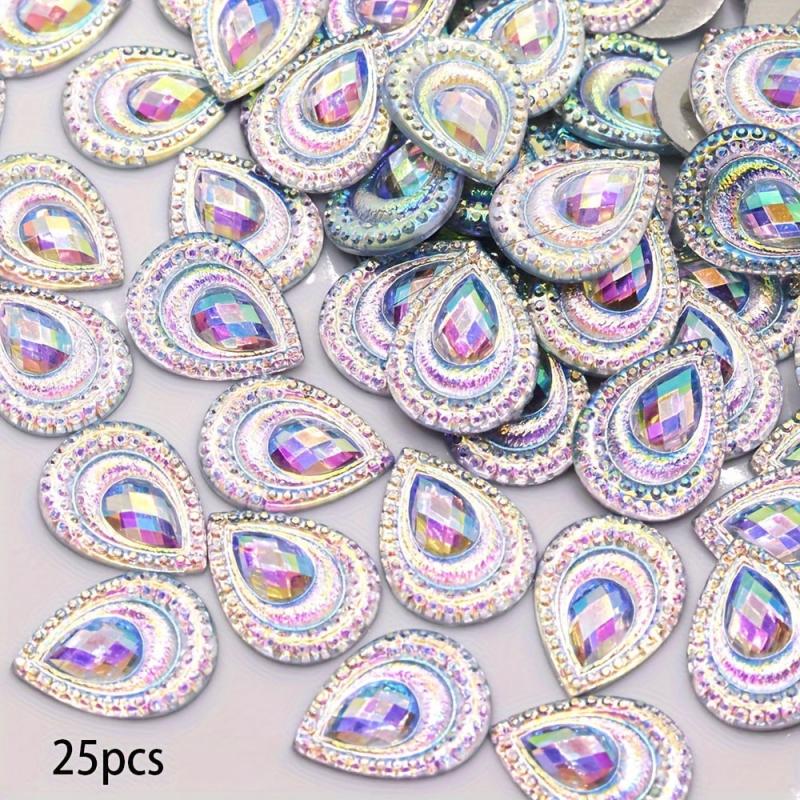 25 Pcs 1x1 AB Drop Peacock Eye Resin Rhinestone Appliques