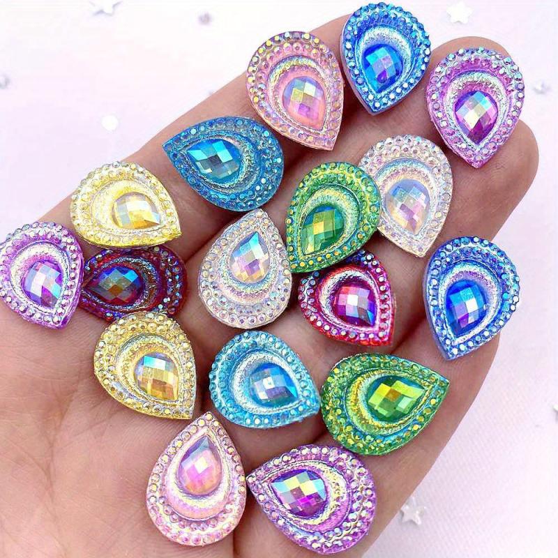 25 Pcs 1x1 AB Drop Peacock Eye Resin Rhinestone Appliques