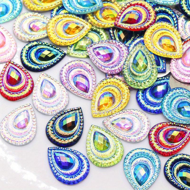 25 Pcs 1x1 AB Drop Peacock Eye Resin Rhinestone Appliques