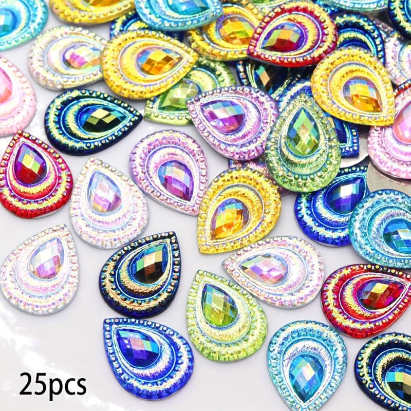 25 Pcs 1x1 AB Drop Peacock Eye Resin Rhinestone Appliques