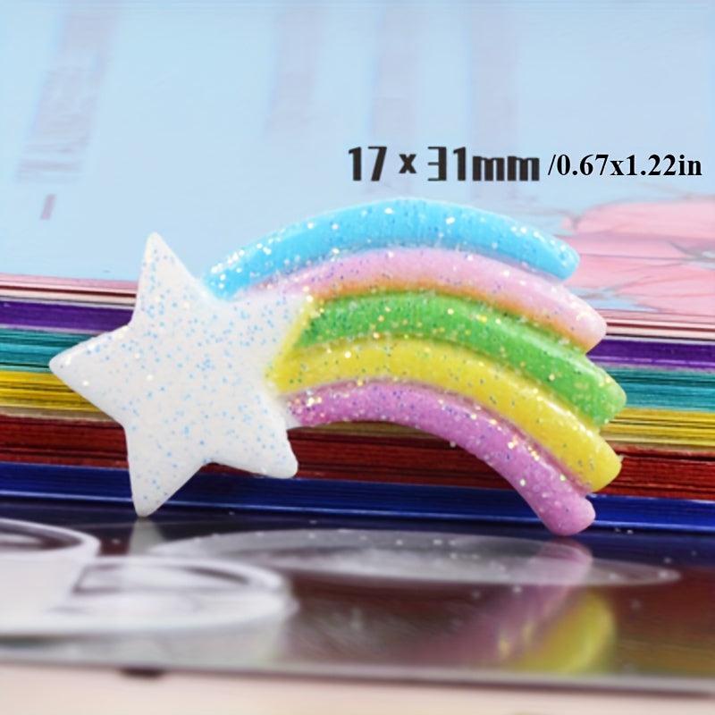 10pcs Unicorn Resin Charms with Rainbow Stars & Sparkles