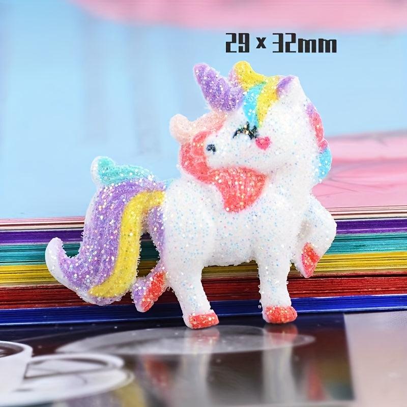 10pcs Unicorn Resin Charms with Rainbow Stars & Sparkles