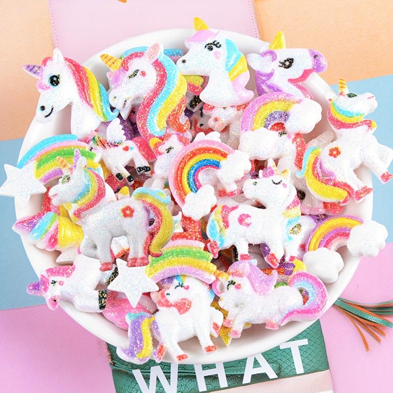 10pcs Unicorn Resin Charms with Rainbow Stars & Sparkles