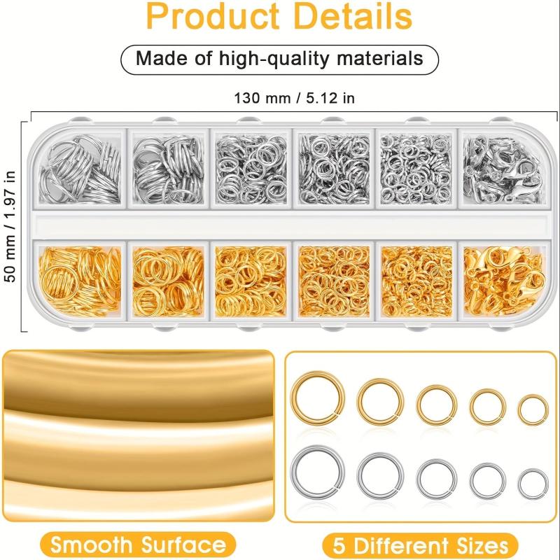 1200pcs Jewelry Making Kit Jump Rings & Lobster Clasps Silver & Gold