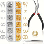 1200pcs Jewelry Making Kit Jump Rings & Lobster Clasps Silver & Gold
