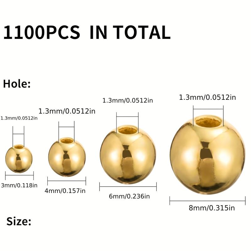 1100pcs Golden Silver Spacer Loose Ball Bead Kits for Jewelry Making