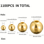1100pcs Golden Silver Spacer Loose Ball Bead Kits for Jewelry Making