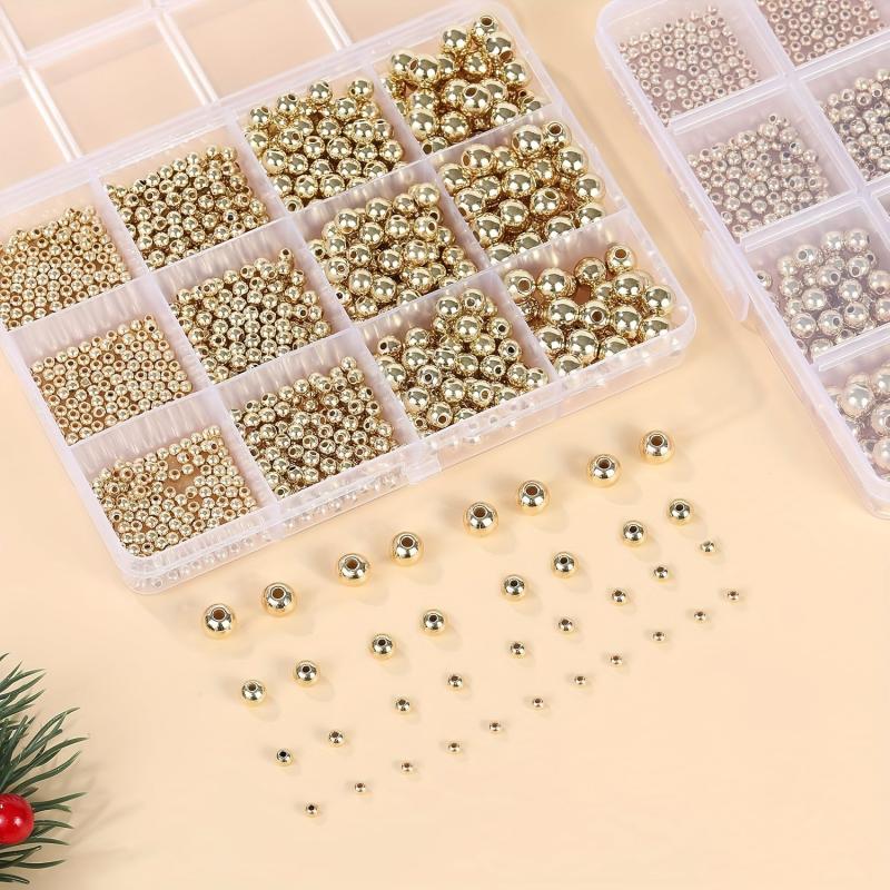 1100pcs Golden Silver Spacer Loose Ball Bead Kits for Jewelry Making