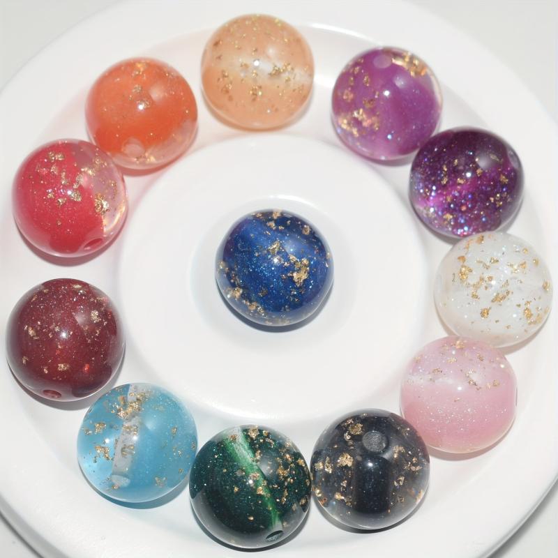 10pcs Sparkling Beads 16mm Assorted Colors with Golden Flecks DIY Bracelet Jewel
