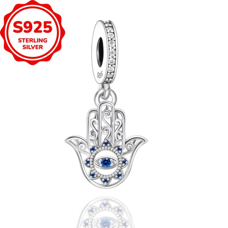 925 Silver Evil Eye Fatima's Hand Sunflower Pendant Bead for Jewelry Making