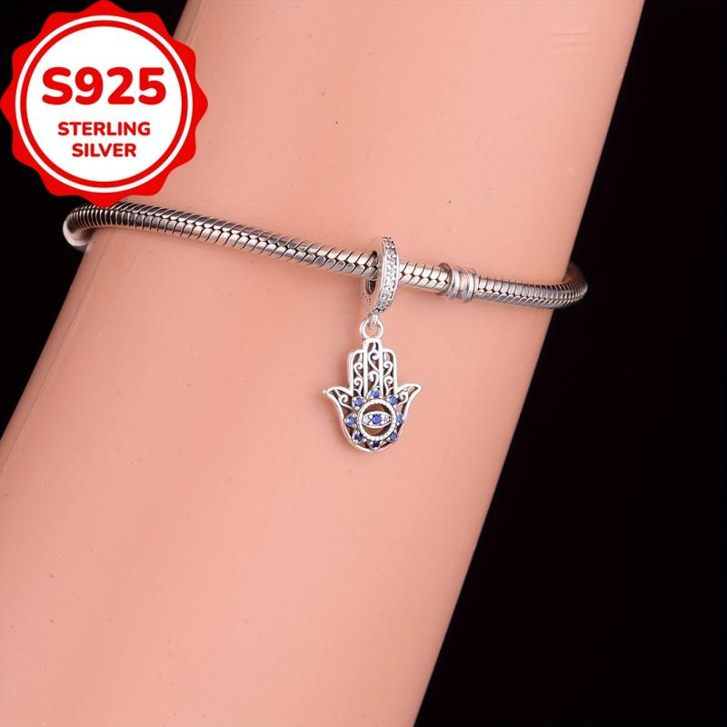 925 Silver Evil Eye Fatima's Hand Sunflower Pendant Bead for Jewelry Making