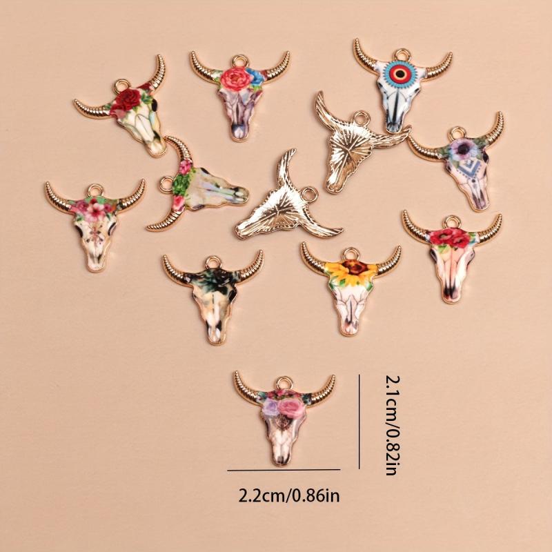 12pcs Bull Head Enamel Charms Pendants for DIY Jewelry Making