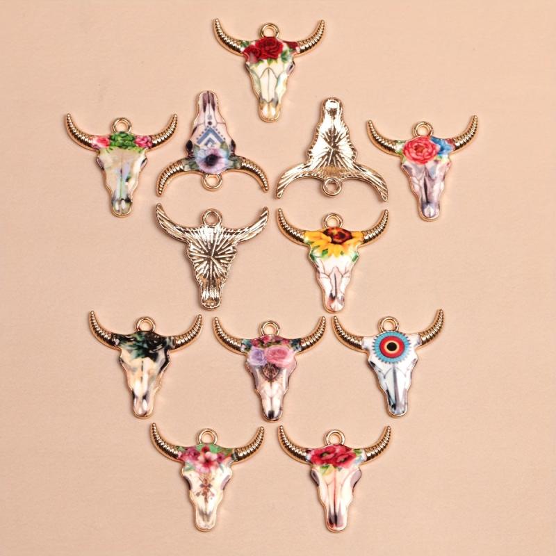 12pcs Bull Head Enamel Charms Pendants for DIY Jewelry Making